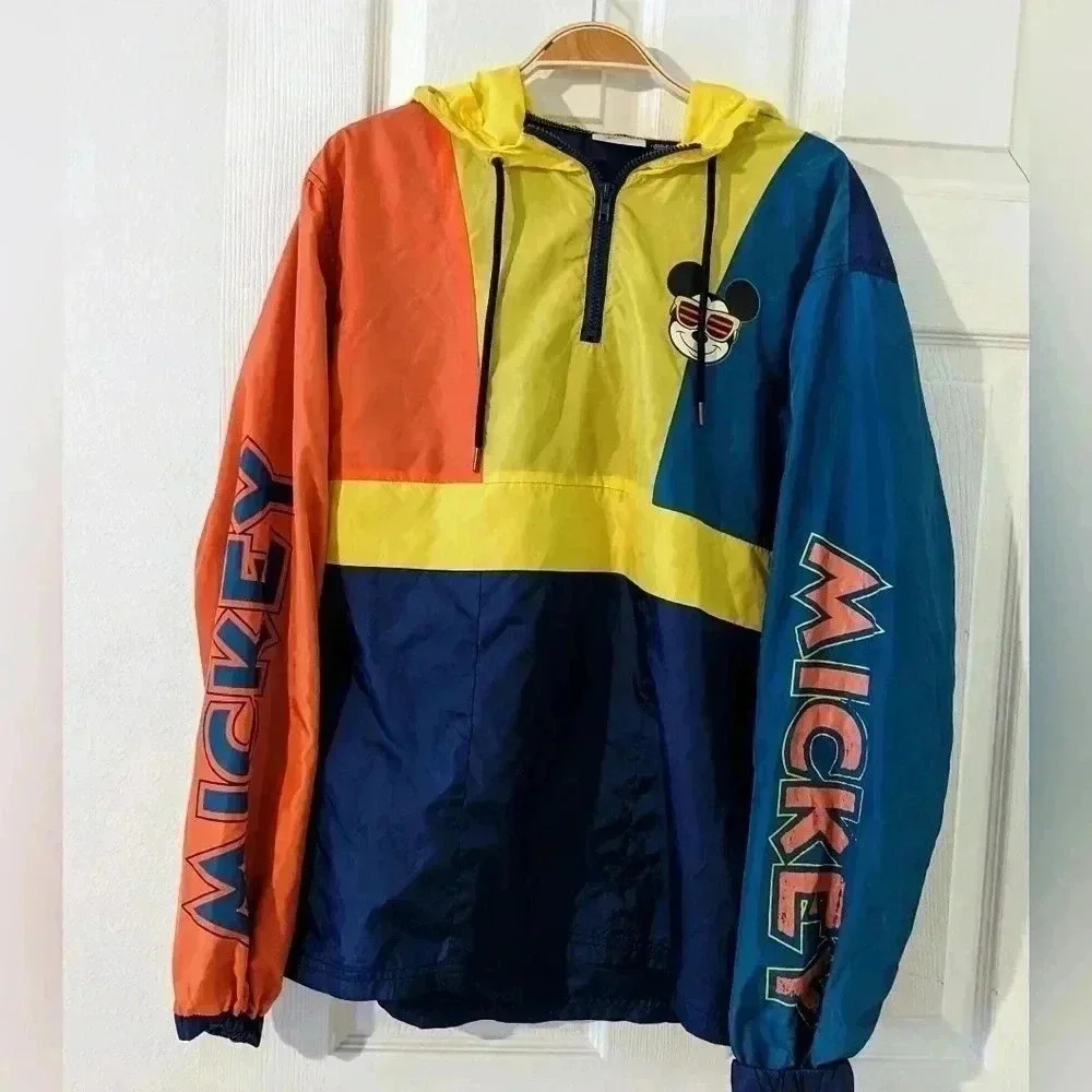 Disney Mickey Mouse Hooded Lightweight Windbreaker Jacket Retro Look Sz. Small